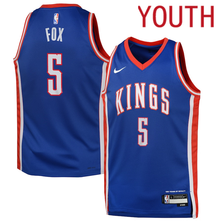 Youth Sacramento Kings #5 De Aaron Fox Nike Blue City Edition 2024-25 Swingman Player NBA Jersey->sacramento kings->NBA Jersey
